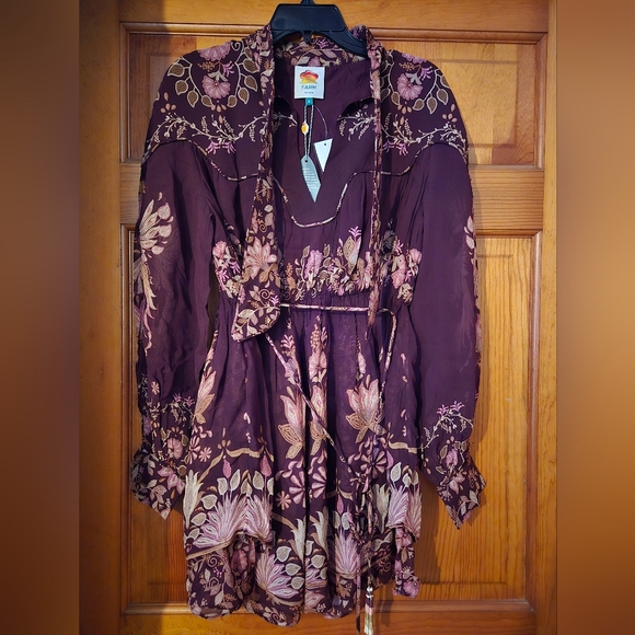 FARM Rio Burgundy Floral Long Sleeve Dress NWT Size Small - Picture 5 of 10